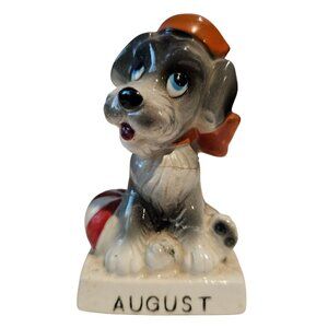 Norcrest Ceramic August Puppy Dog Figurine Japan 3.25" A646 DAMAGED SEE DESCRIPT